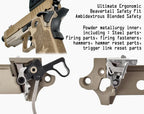 Close-up of ARMY ARMAMENT R612-5A STACCATO C2 pistol components showcasing safety features and trigger mechanism