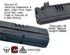 Close-up of ARMY ARMAMENT R618A STACCATO AIRSOFT featuring a compensator and alloy rail lower