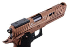 Close-up view of ARMY ARMAMENT TTI SAND VIPER PISTOL with a bronze finish and unique design features