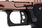 Close-up of ARMY ARMAMENT TTI SAND VIPER PISTOL trigger and grip showcasing ergonomic design