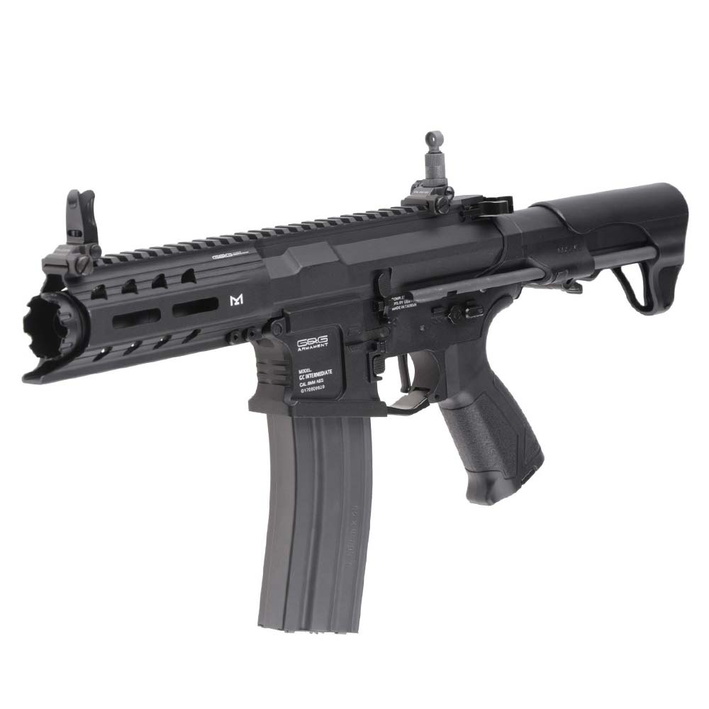 G&G ARP556 AEG in matte black with adjustable sights and a high-capacity magazine