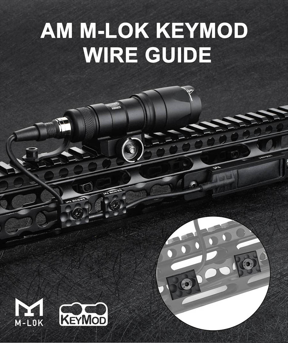 AM M-LOK KeyMod wire guide with flashlight mounted on a tactical rail system