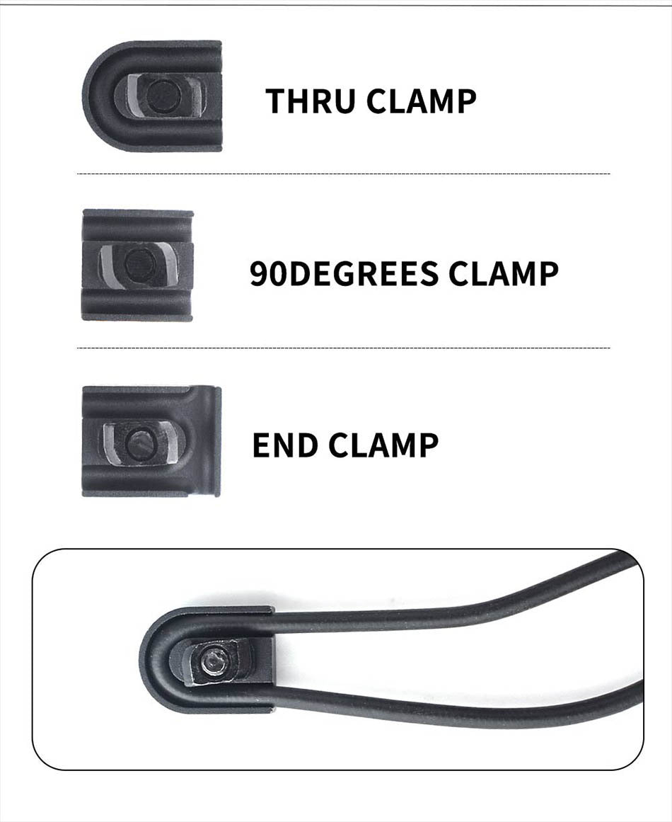 WADSN wire guide accessories including Thru Clamp, 90 Degrees Clamp, and End Clamp for secure wiring