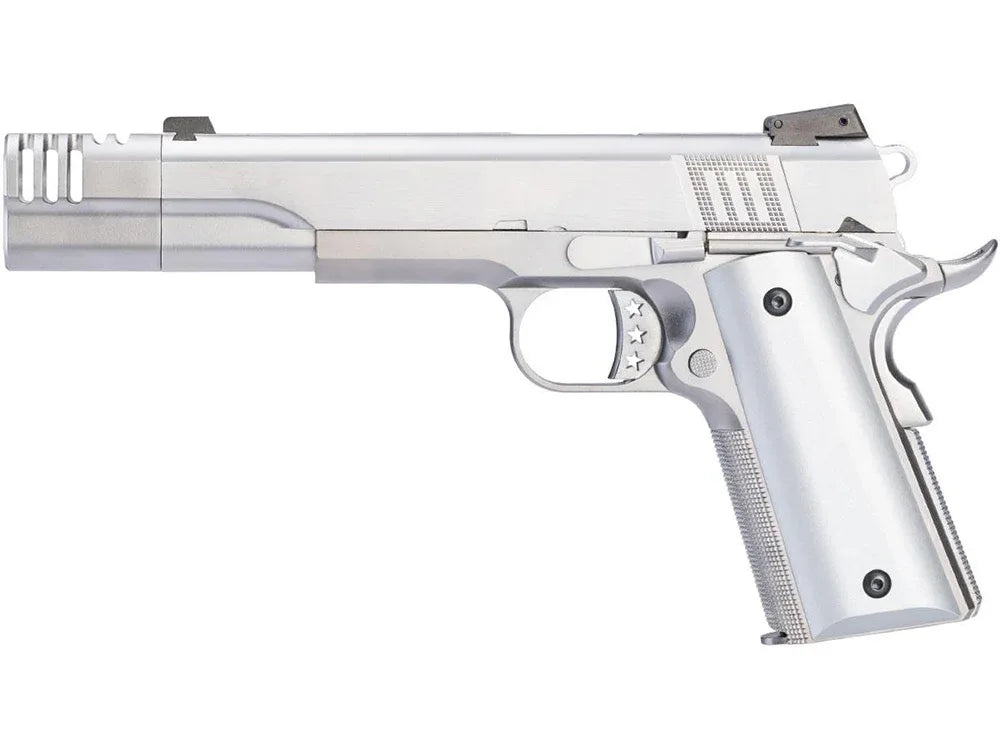 AWCUSTOM NE31 HITMAN 1911 stainless steel pistol with engraved grip and precision design