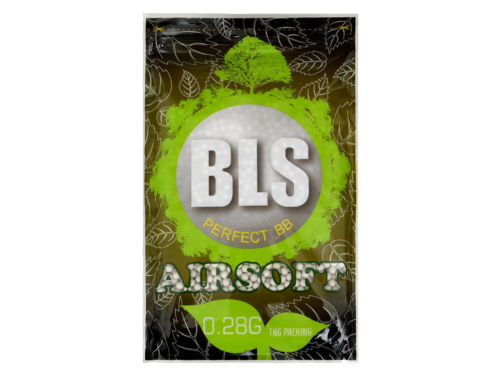 BLS Airsoft BB pellets 0.28g in a resealable bag for optimal shooting performance