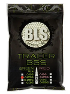 BLS Tracer BBs in a 1kg bag with green and red options for airsoft enthusiasts