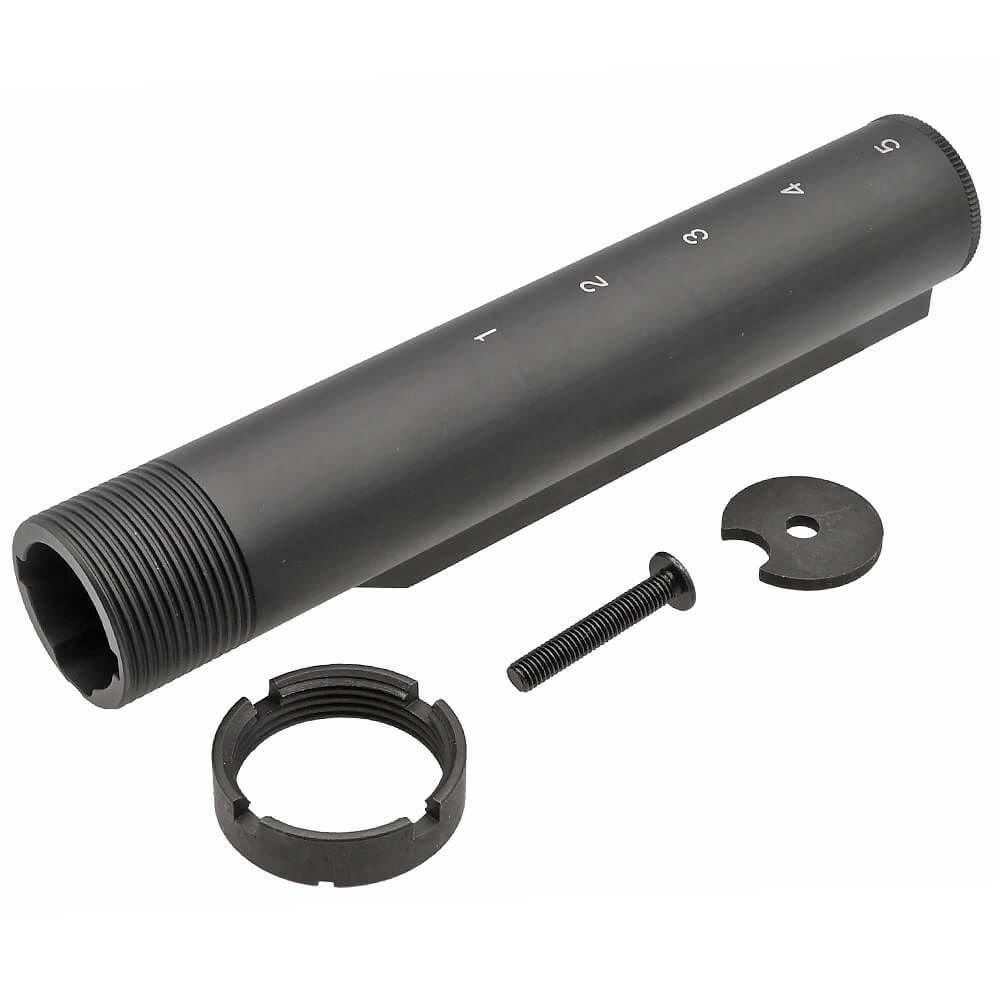 5KU Adjustable Buffer Tube with marked positions for customizable length and installation hardware