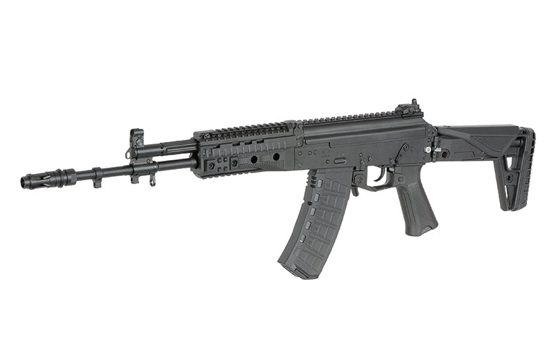 Réplique airsoft ak12 gbbr noire par WELL PRO avec chargeur incurvé et crosse ajustable