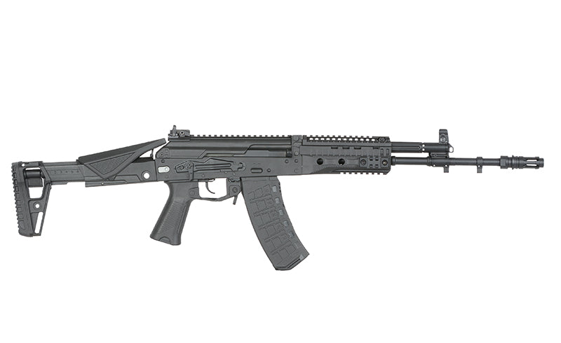 Réplique airsoft ak12 gbbr WELL PRO noire avec crosse ajustable et chargeur transparent