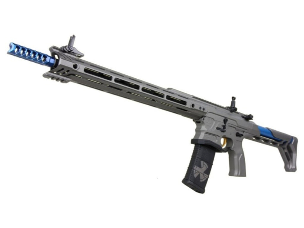 G and G AEG COBALT KINETIC gray and blue lightweight airsoft rifle with long MLOK handguard