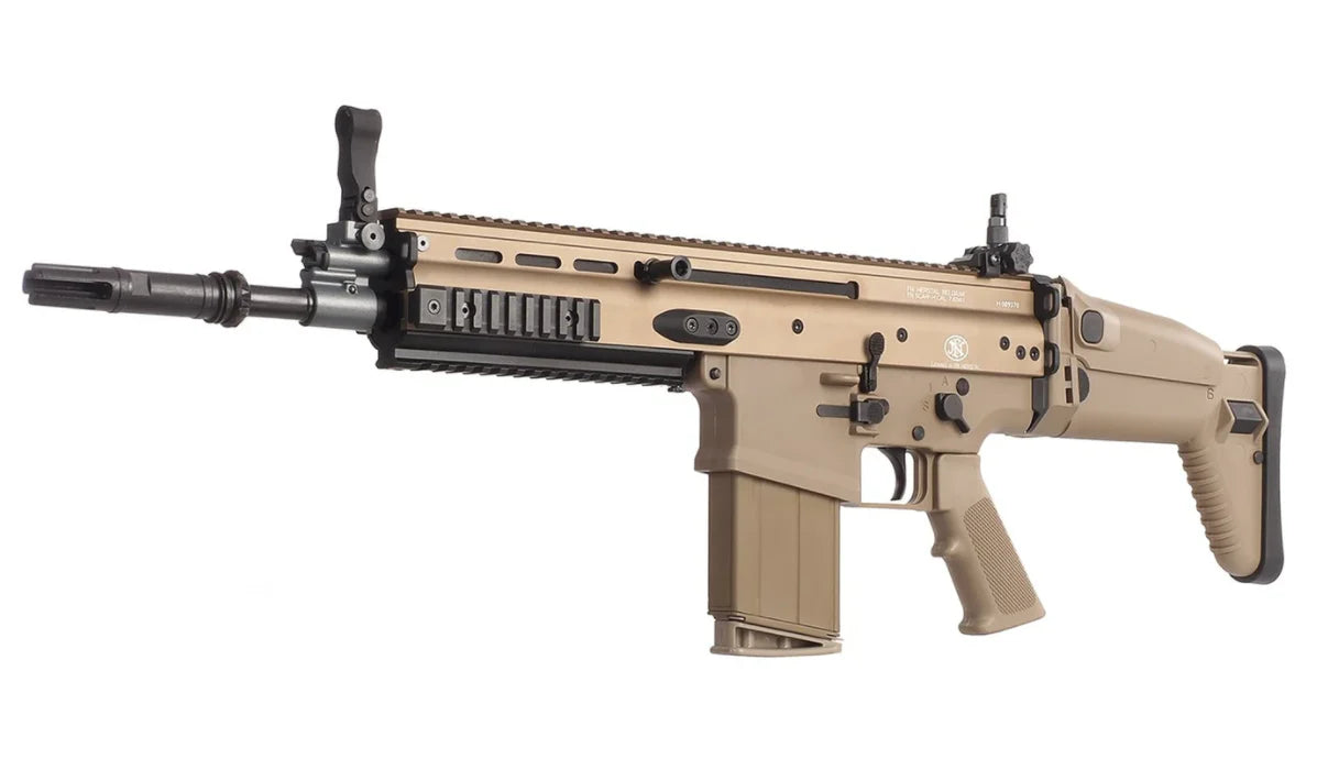 CYBERGUN FN SCAR H tan GBBR rifle with folding stock Picatinny rails and removable magazine