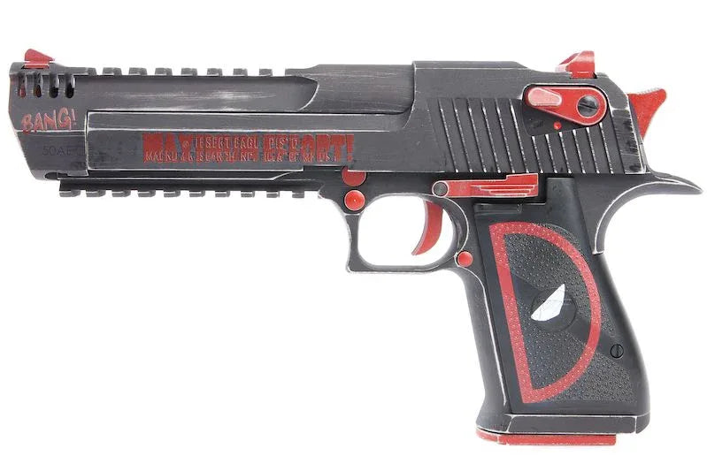 CYBERGUN DESERT EAGLE DEADPOOL GBB AIRSOFT with distinctive red and black design for airsoft enthusiasts