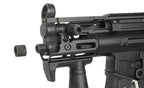 Close-up of the CYMA PLATINUM MP5 PDW with adjustable stock and detachable components for customization