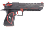 Cybergun Deadpool airsoft pistol featuring detailed red and black design with adjustable sights