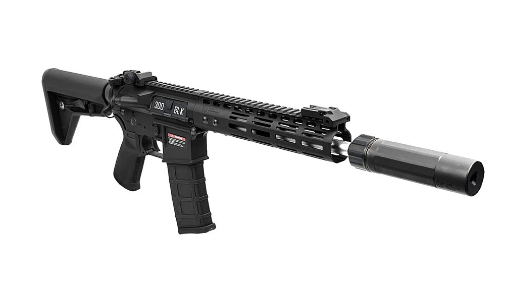 E&C devgru aeg airsoft rifle black with suppressor and extended handguard for tactical gameplay
