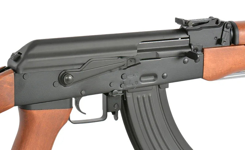 DOUBLE BELL AK TYPE 56 AEG AIRSOFT with a wooden stock and detailed metal body design