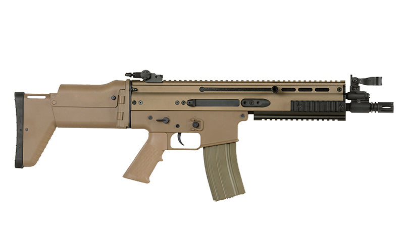 Double Bell MK16 SCAR-L CQC airsoft rifle tan AEG with short barrel folding stock Picatinny rails