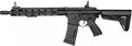 Black AEG airsoft rifle with adjustable stock and top scope rail