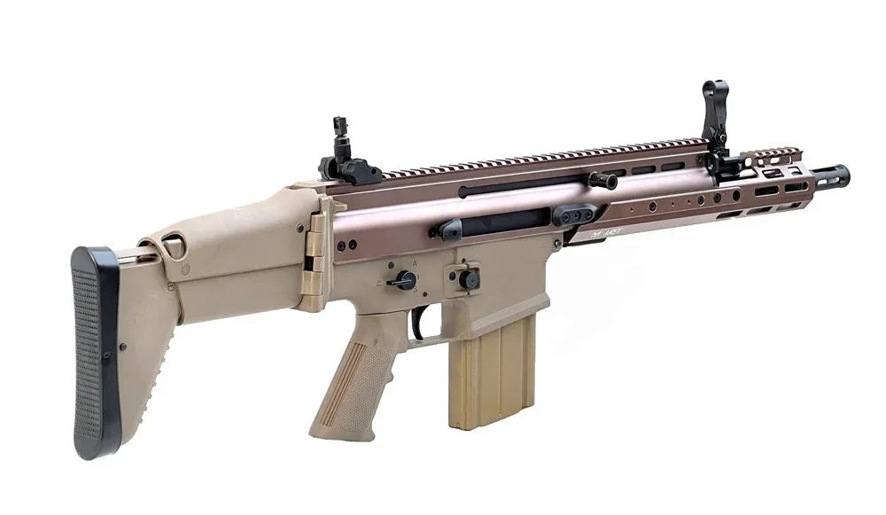 DOUBLE BELL MK17 SCAR Airsoft Rifle in Tan Color with Adjustable Stock and Rail System
