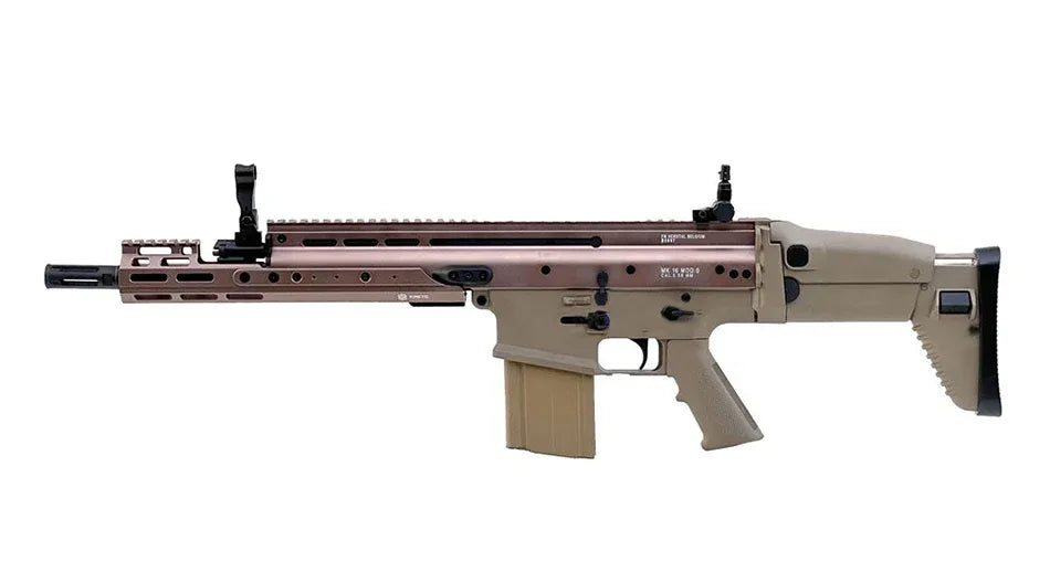DOUBLE BELL MK17 SCAR AEG in tan color with adjustable stock and tactical rail system