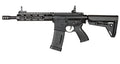 Black AEG airsoft rifle with rail system, pistol grip and shoulder stock