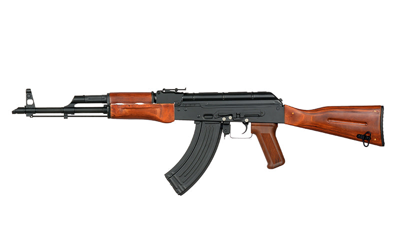 Double Bell AKM airsoft rifle AEG with wooden stock and handguard black metal receiver side view