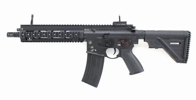 Double Bell DB-416 A5 airsoft gun black AEG rifle with adjustable stock quad rail flip sights and magazine