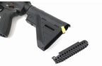 Double Bell DB-416 A5 airsoft gun black AEG with detached adjustable stock and removed handguard showing battery connector