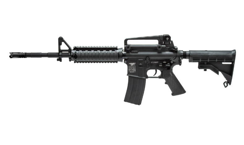 Double Bell M4A1 RIS airsoft rifle AEG by DOUBLE BELL black side view with adjustable stock and RIS handguard