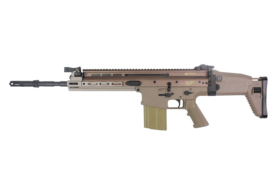 Double Bell SCAR-H airsoft rifle tan full size AEG with folding stock and detachable magazine for skirmish play