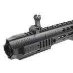 Close-up view of E&C 838 VLTOR SAI AEG featuring detailed rail system and front sight