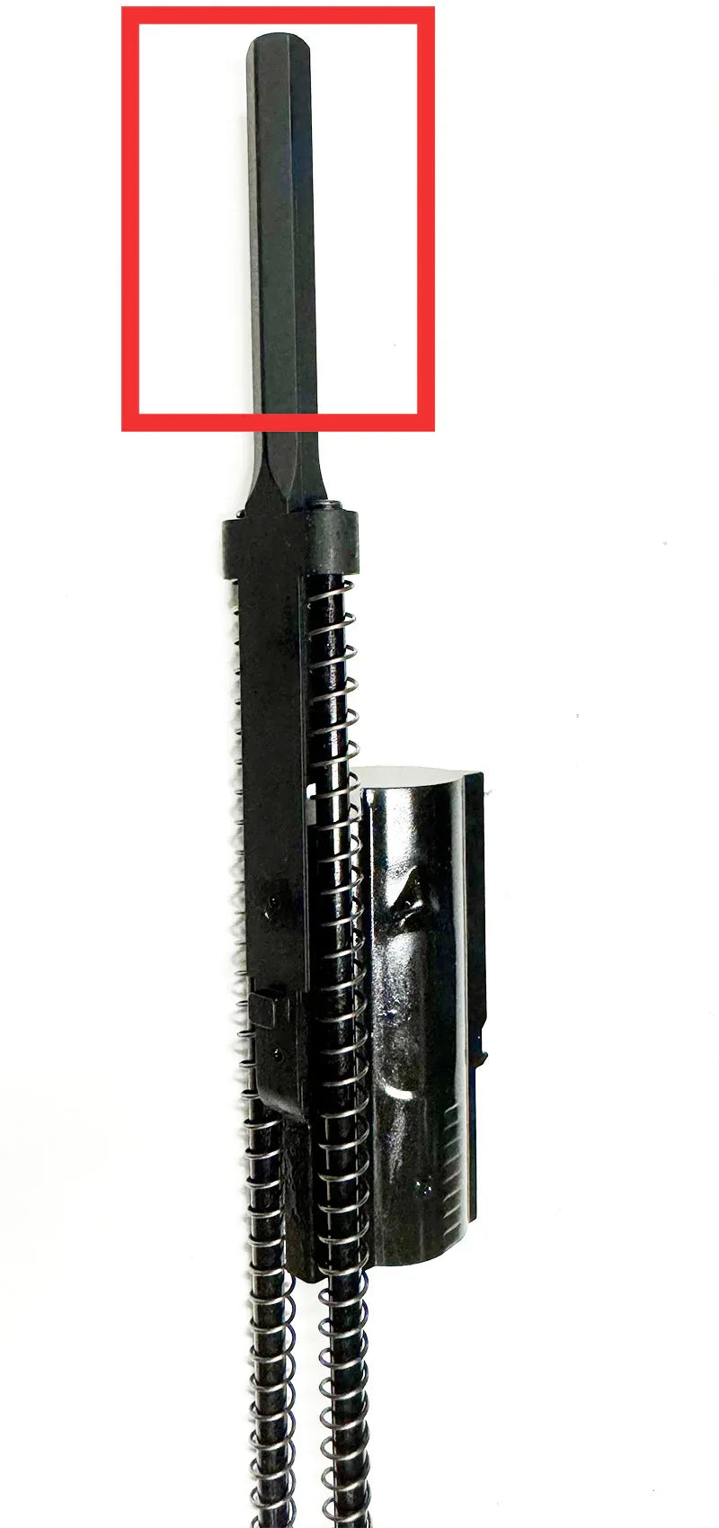 Detailed view of the E&C APEX FORCE SIG MCX VIRTUS AEG AIRSOFT inner barrel and hop-up unit
