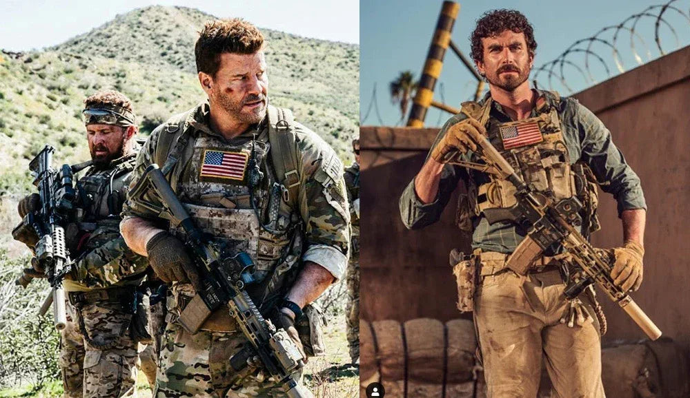 E&C BRAVO 416D Airsoft Rifle on tactical gear worn by soldiers in an outdoor setting