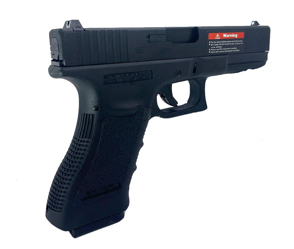 E&C G18 C GEN 3 GBB airsoft pistol with a sleek black design and textured grip for enhanced control