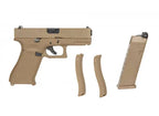 E&C G19X GEN 5 GBB Tan Gas Blowback Pistol with Extra Grip Panels and Magazine