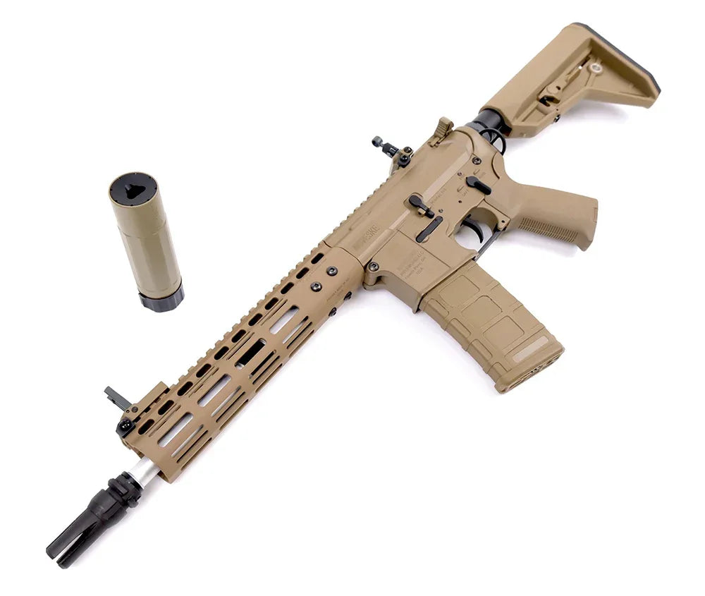 E&C NOVESKE DEVGRU N4 AEG AIRSOFT in tan color with detachable suppressor and rail system