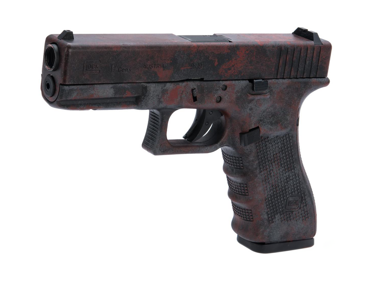Elite Force G17 Cerakote GBB airsoft pistol with textured grip and black red finish