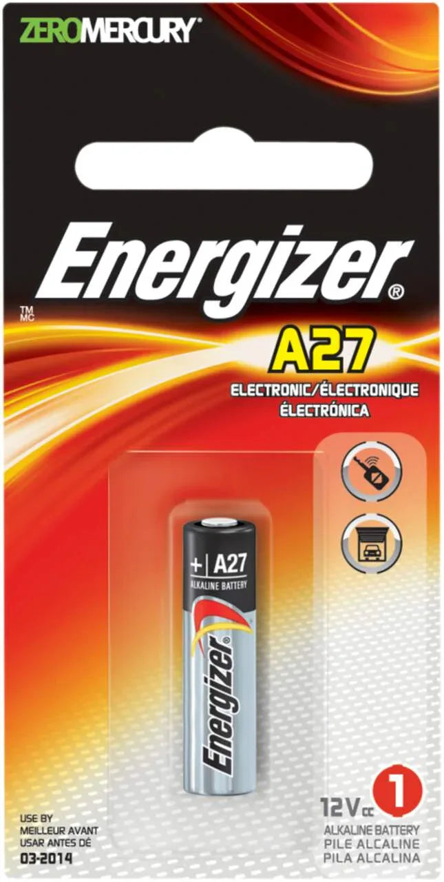 Energizer A27 Battery pack featuring 12V alkaline power for electronic devices