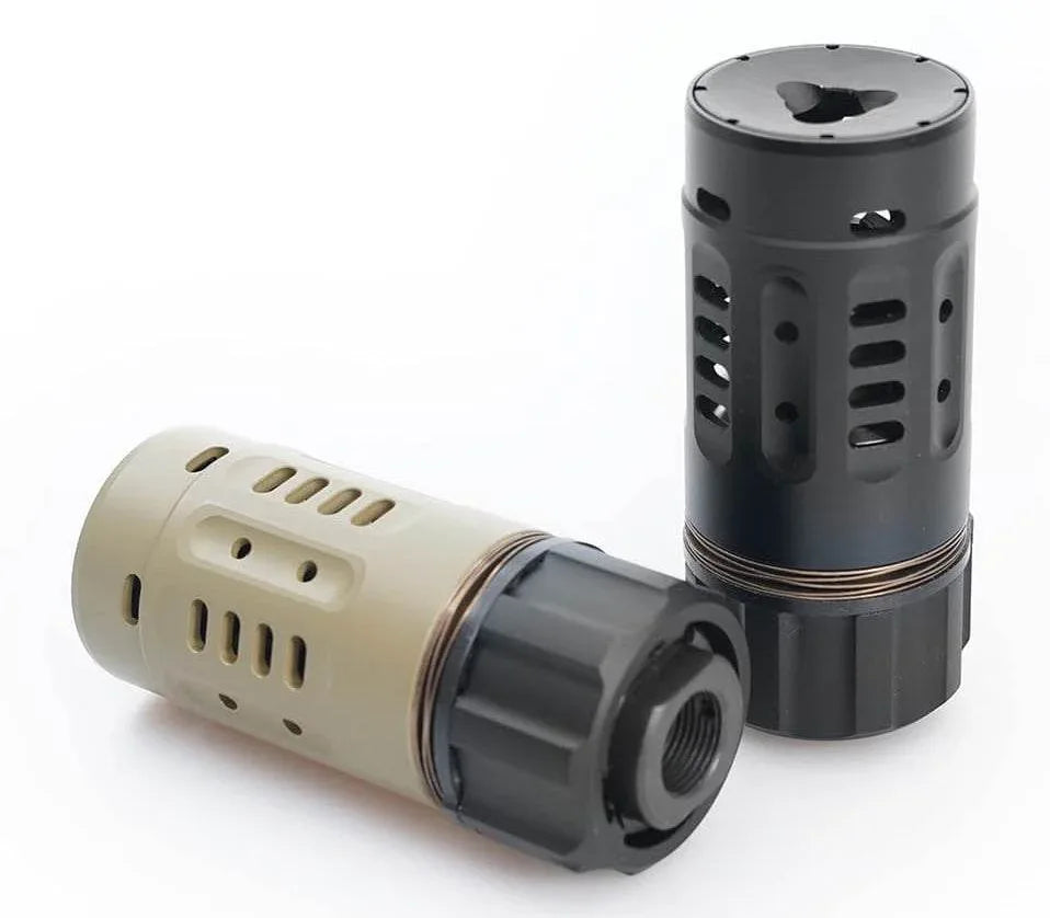 5KU Enhanced Muzzle Brake in Black and Tan for Improved Firearm Performance