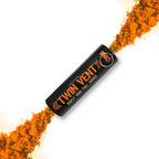ENOLA GAYE BURST GRENADE SMOKE in black casing releasing vibrant orange smoke for dynamic visual effects