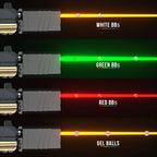 ESHOOTER FLARE CUBE BLUETOOTH TRACER UNIT displaying lights with White, Green, Red BBs, and Gel Balls