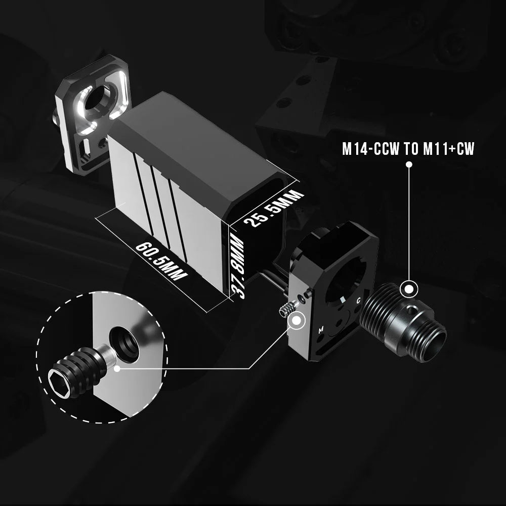 ESHOOTER FLARE CUBE BLUETOOTH TRACER UNIT with detailed dimensions and mounting options displayed