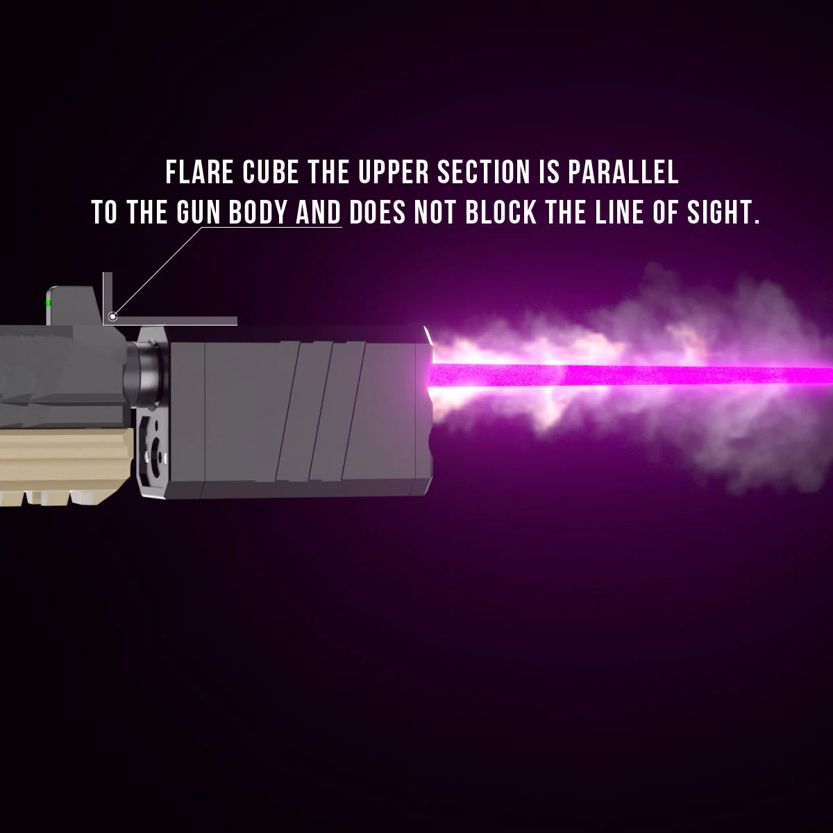 ESHOOTER FLARE CUBE BLUETOOTH TRACER UNIT mounted on a gun, designed to not obstruct line of sight.
