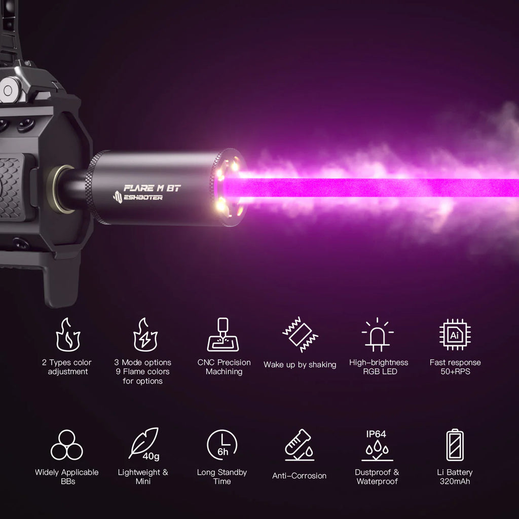 ESHOOTER FLARE M BLUETOOTH TRACER UNIT featuring CNC precision, RGB LED, and IP64 waterproof design