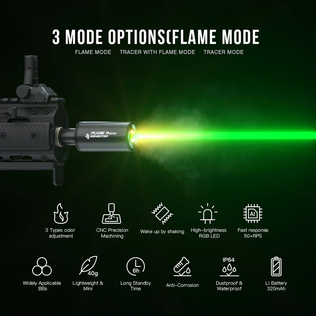 ESHOOTER FLARE MONO TRACER UNIT with three mode options for enhanced visibility and performance