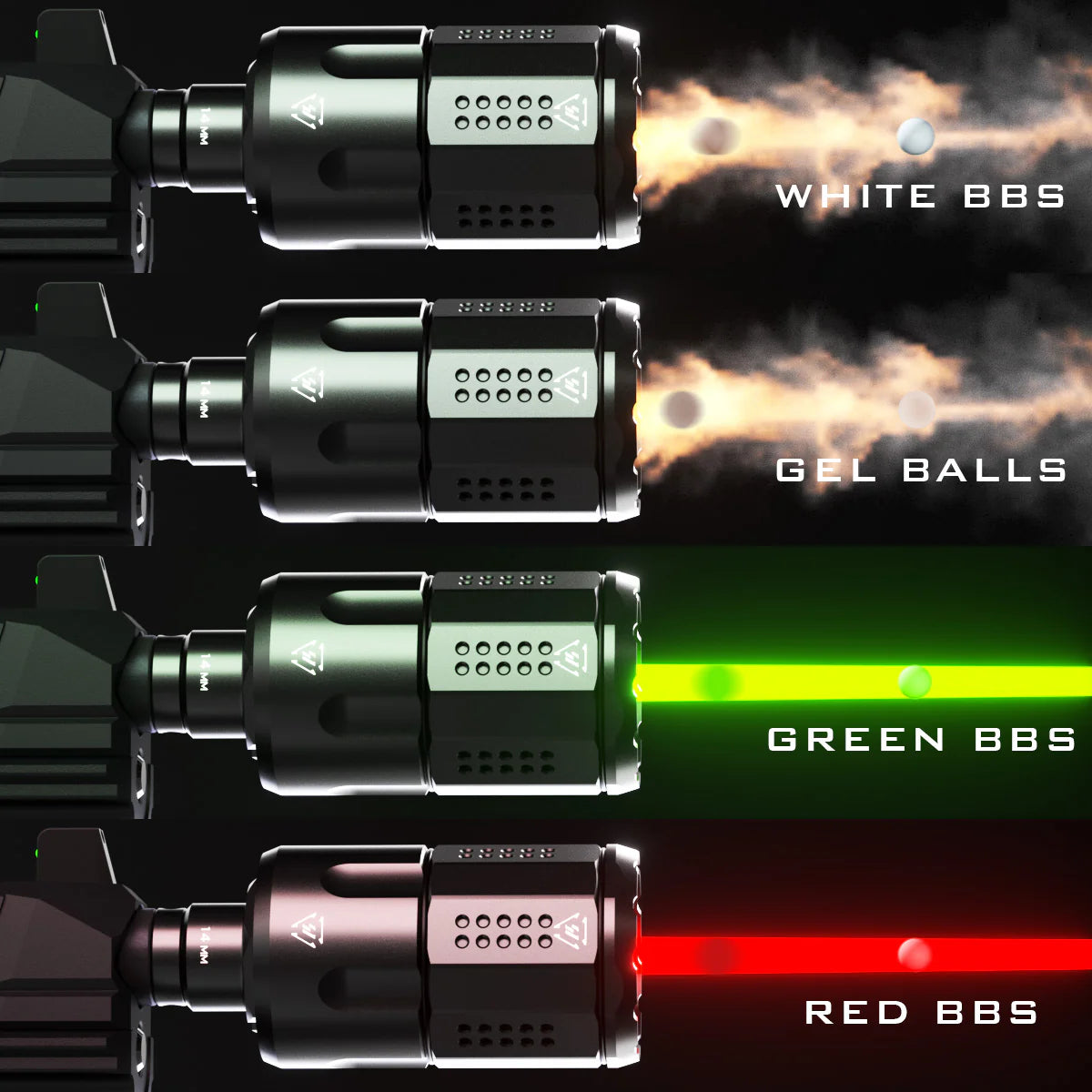 ESHOOTER FLARE MONO V804 TRACER with multiple firing options for White BBS, Green BBS, and Red BBS