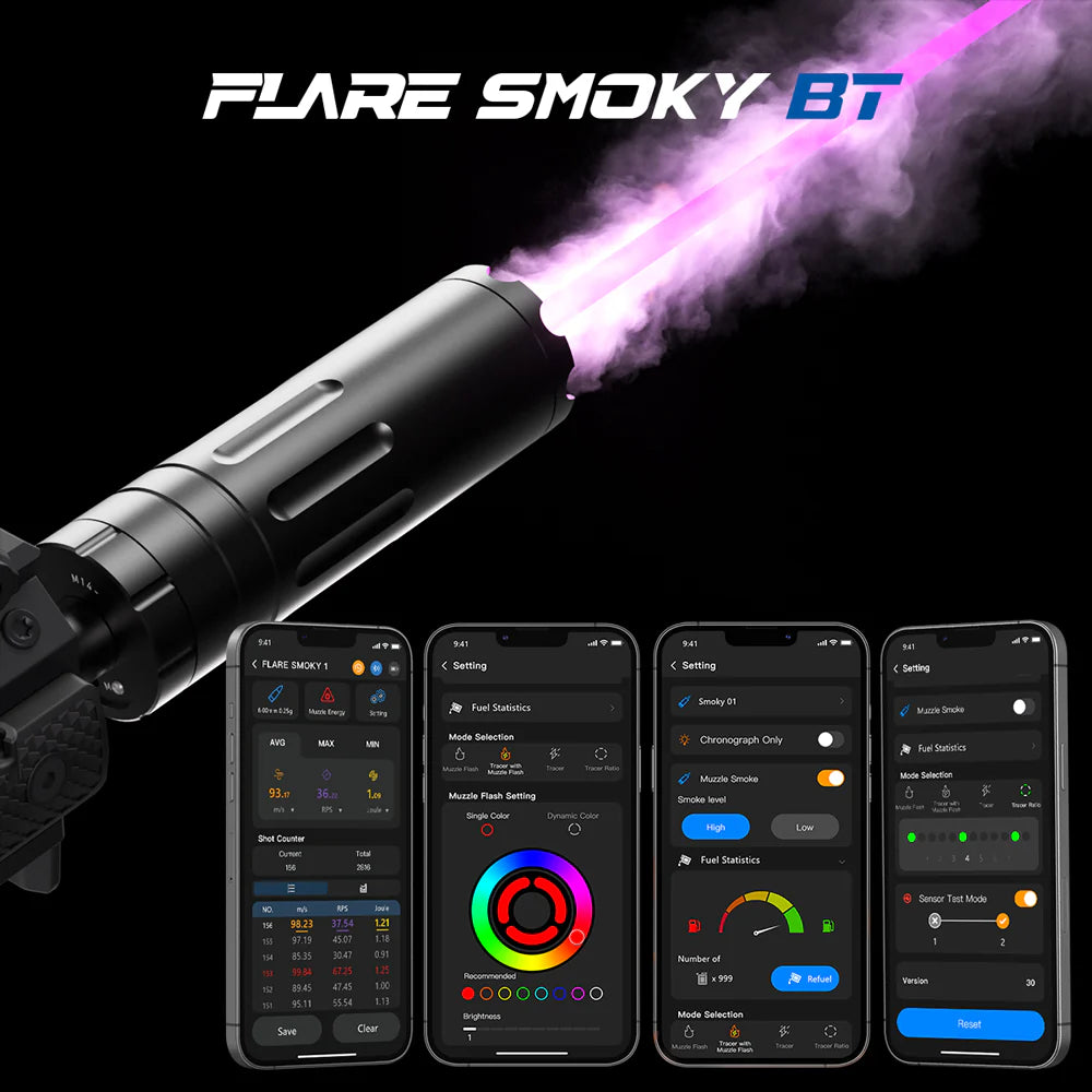 ESHOOTER FLARE SMOKY BLUETOOTH V900 TRACER UNIT with customizable lighting and mobile app controls
