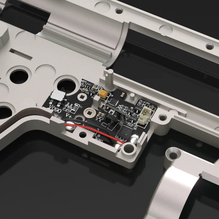 Internal components of ESHOOTER KESTREL V2 BASIC ETU with circuitboard and wiring details