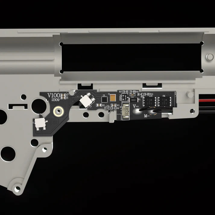 Internal components of the ESHOOTER KESTREL V3 BASIC ETU showing circuit board and connectors
