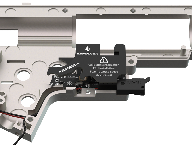 KESTREL eshooter mosfet installed inside electronic device showing wiring and sensor calibration label